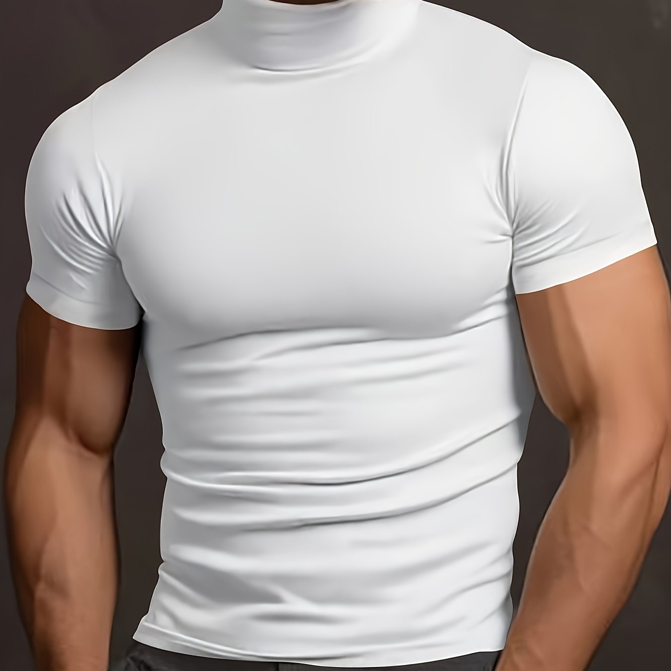 Men's Stretchy short sleeve turtleneck sports T-shirt for summer, casual slim training tops