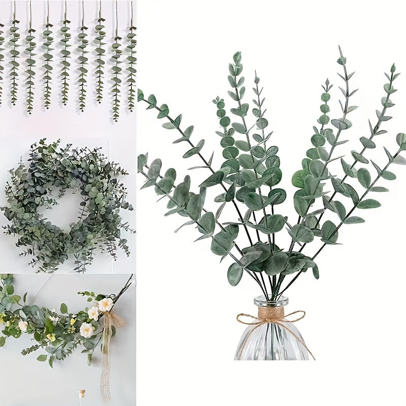 10pcs Artificial Eucalyptus Leaves for Home and Garden Decoration, Silvery Dollar Greenery Stems for Wedding and Party Centerpieces, Outdoor Table Wreath.