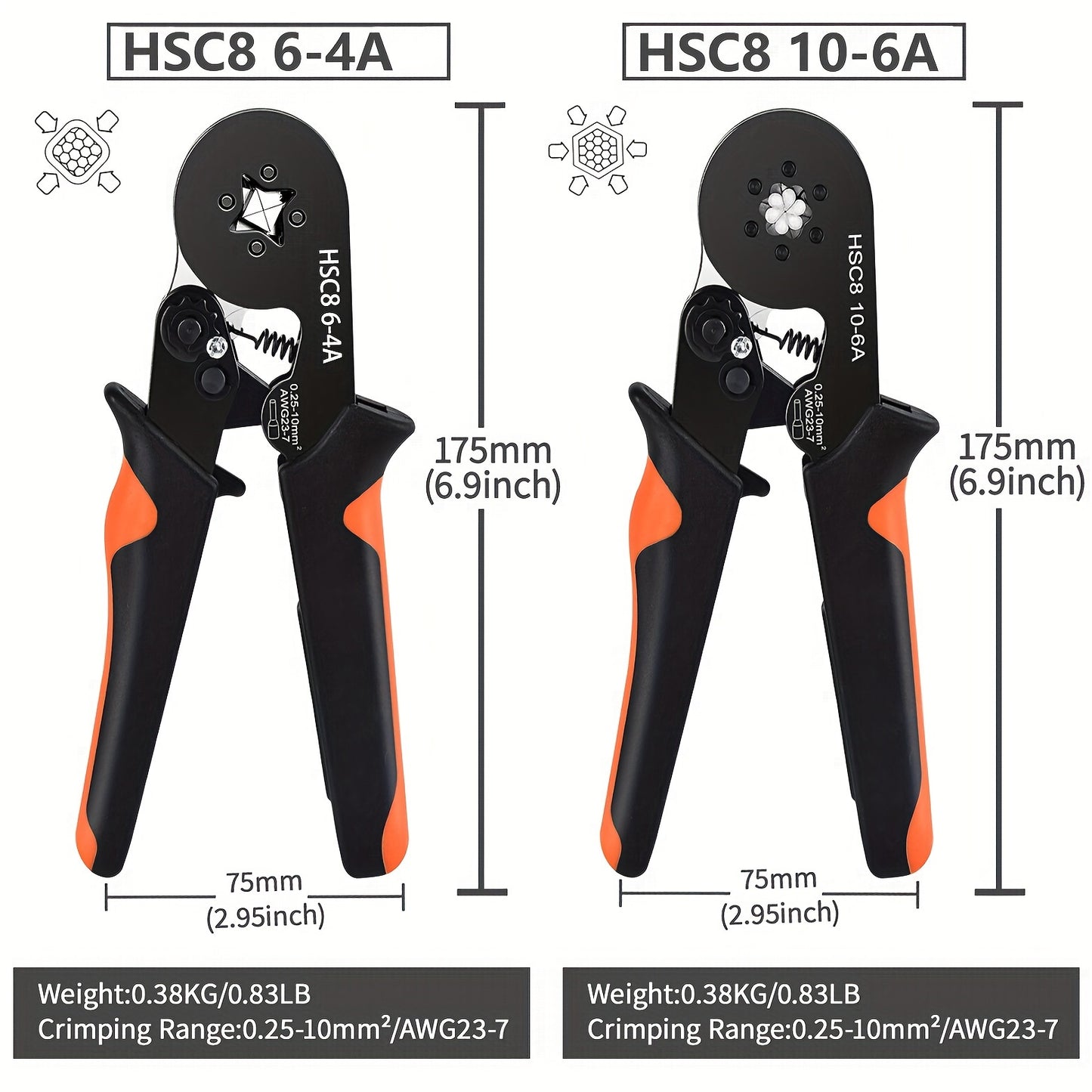 SANJIANG Hexagonal Crimping Tool HSC8 10-6: Adjustable strength, rust-resistant, comfortable metal handle.