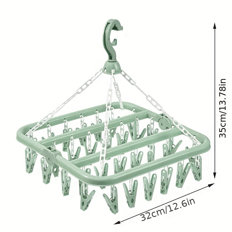 Large Capacity Plastic Socks Hanger with 32 Clips, Durable Underwear Clothes Drying Rack, Household Storage Organizer for Bathroom, Bedroom, Closet, Wardrobe, Home, Dorm in Pink, Blue, or Green