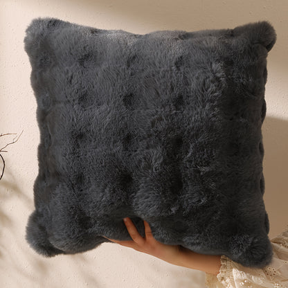 Luxurious faux rabbit fur pillow cover with geometric design, zipper closure. Hand wash only. Ideal for living room, sofa, or car decoration. Cozy home accent with a soft polyester cover. (Insert not included)