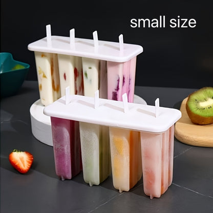 Set of 4 reusable popsicle molds with lids for making homemade frozen treats.