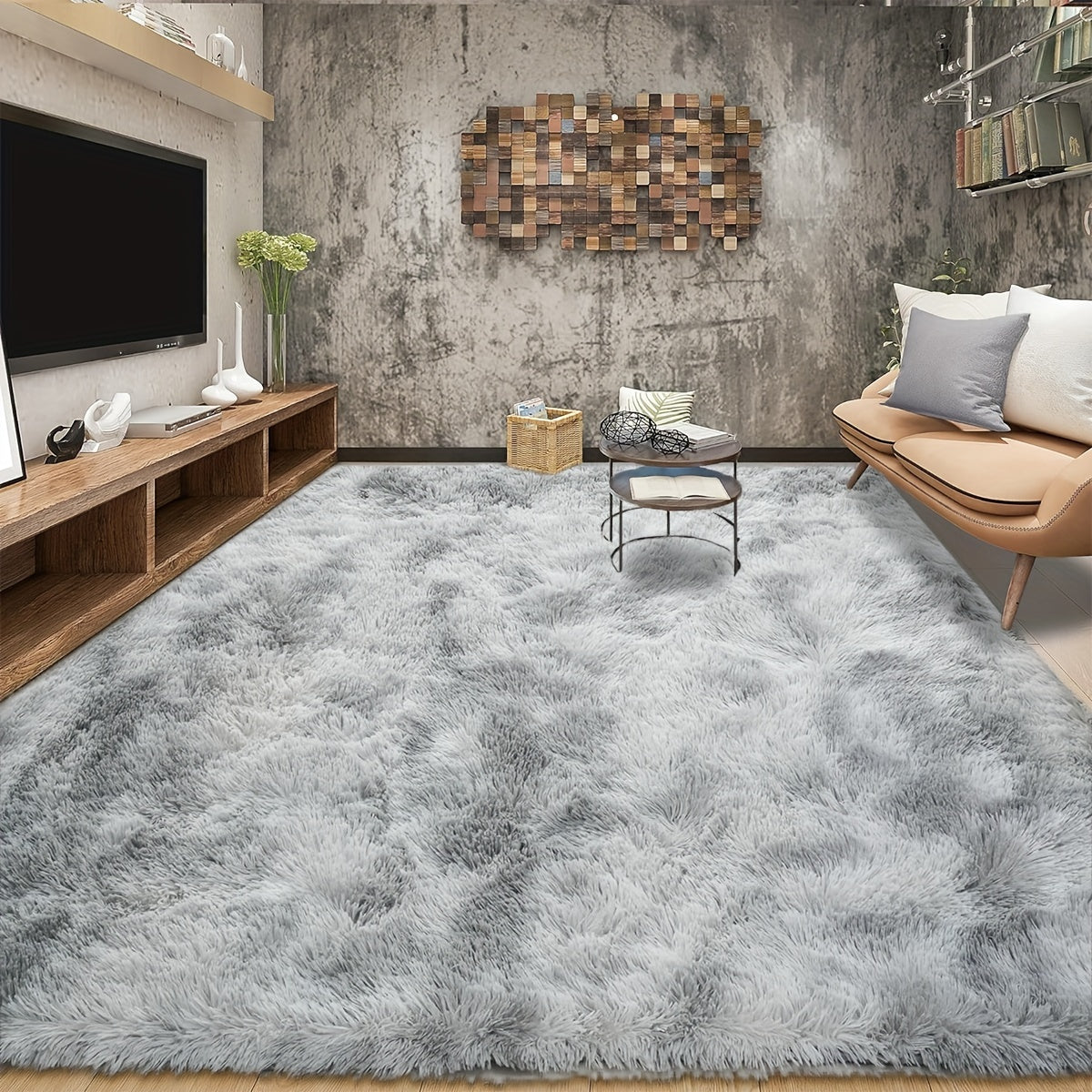 Soft fluffy shag area rug for living room, shaggy floor carpet for bedroom. Cute luxury non-slip machine washable carpet, perfect for home decor.