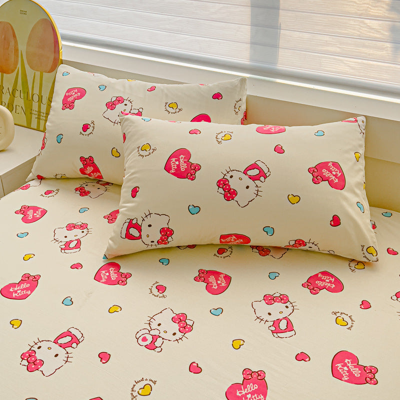 One piece of a Hello Kitty pillowcase made from 100% soft and breathable fabric. This bed pillow cover is machine washable and allergy-resistant. It features a digital print design with an envelope closure. The fabric weight is 250-300gsm, perfect for