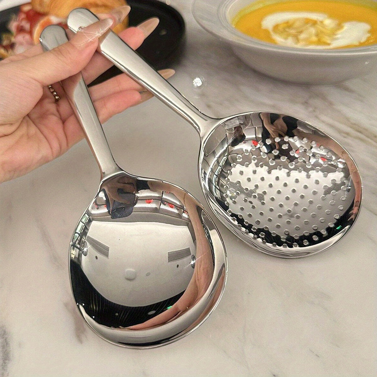 Large Stainless Steel Buffet Spoon - Perfect for Parties, Banquets, and Buffets! This dishwasher-safe utensil is a practical addition to any kitchen, ideal for serving up delicious meals for the whole family.