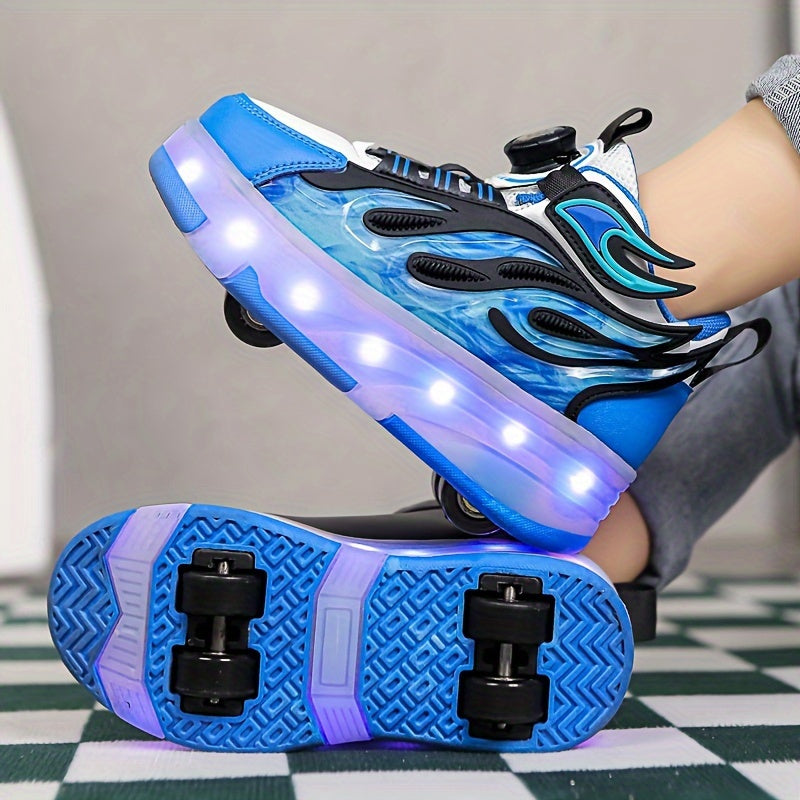 2024 Unisex Kids LED Roller Skates with Dual Wheels, Retractable, Abrasion Resistant, for Ages 14 and Under, All-Season Outdoor Roller Skating Shoes.