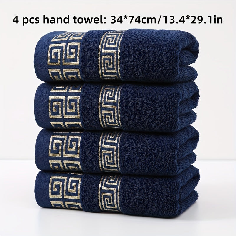 Set of 4 luxury cotton hand towels, 430gsm, quick-dry and absorbent. Soft and durable for bathroom or travel. Great holiday gift.