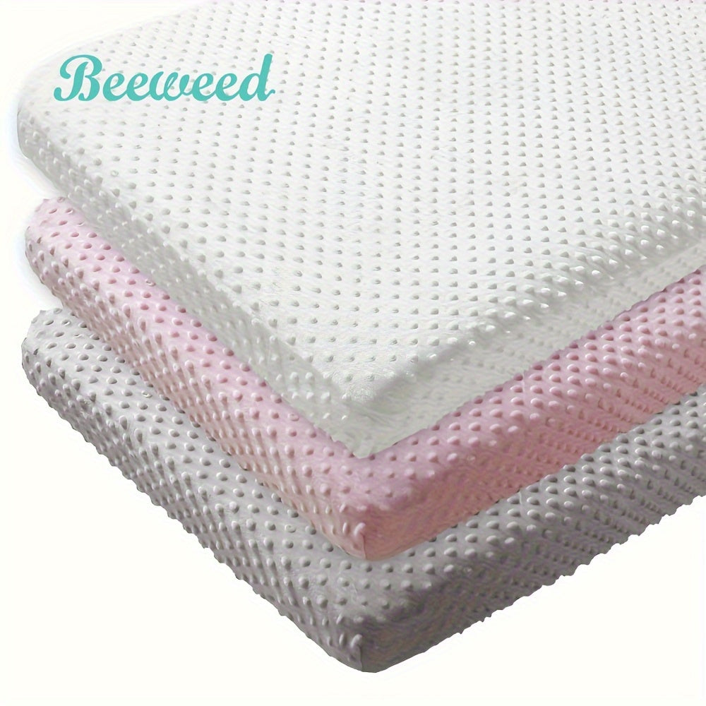 Soft and Stretchy Crib Sheets for Babies by BEEWEED - Solid Colors, Designed to Fit Standard Cribs and Toddler Mattresses, Easy to Clean in Washing Machine - Grey, White, and Pink, Measurements 71.12x132.08x20.32 cm