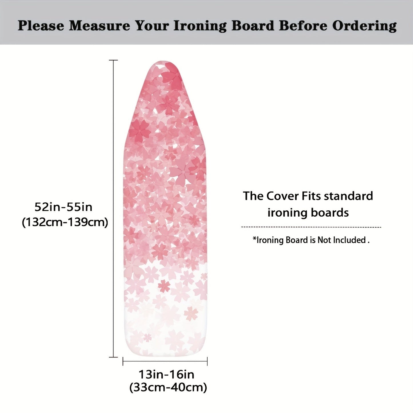 Elastic Edge Cherry Blossom Ironing Board Dust Cover with Hook-and-Loop Fasteners - Fits Standard Boards, Made of Polyester in Black/White and Pink/White Designs for Home Decor