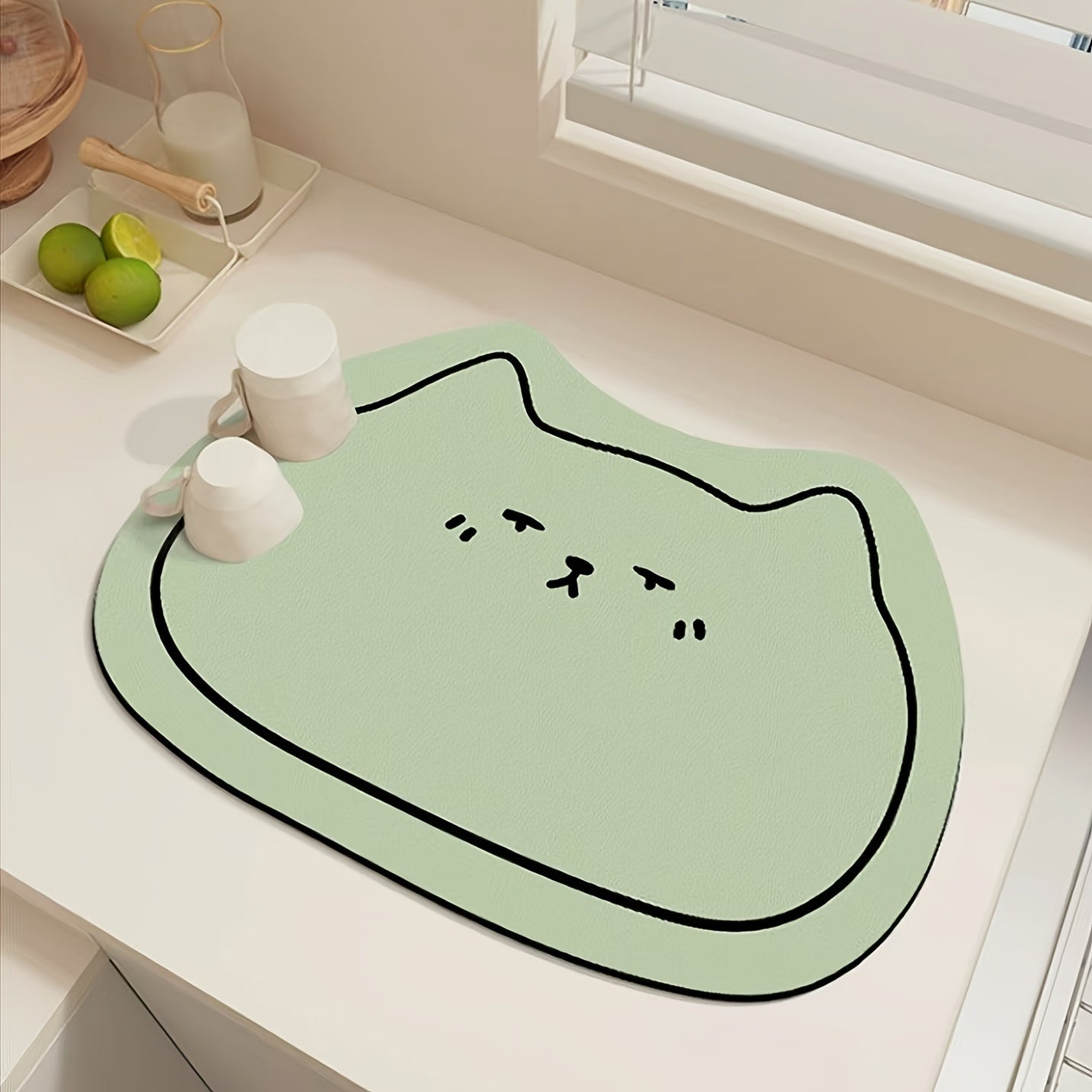 Festive Adorable Kitty Dish Mat: Ideal for Your Kitchen or Bathroom - Dimensions 39cm x 15.35inches