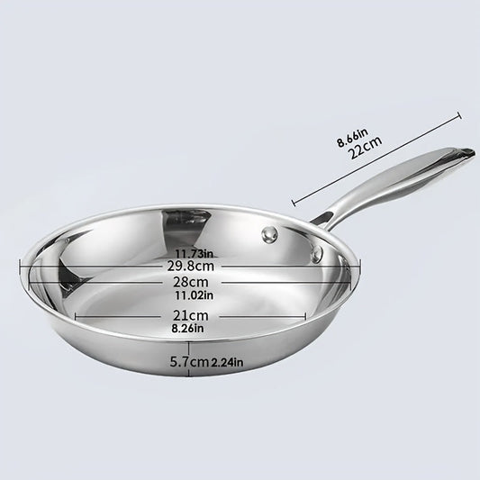 Sleek Stainless Steel Steak Frying Pan - Uncoated, Compatible with Gas & Induction Stoves, Great Kitchen GiftgetOption