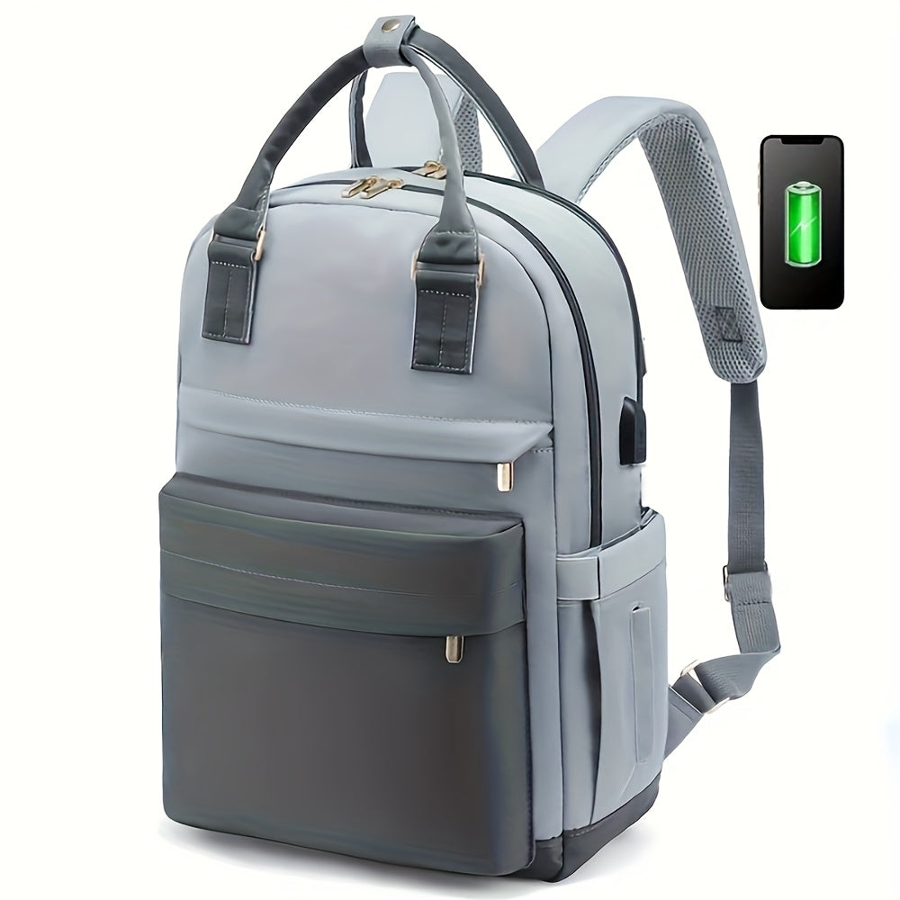 2024 Large Capacity Laptop Backpack in White Oxford Cloth with Zip Closure, Hand Wash Only. Ideal for Business Travel with Side Pockets and Pen Slot.