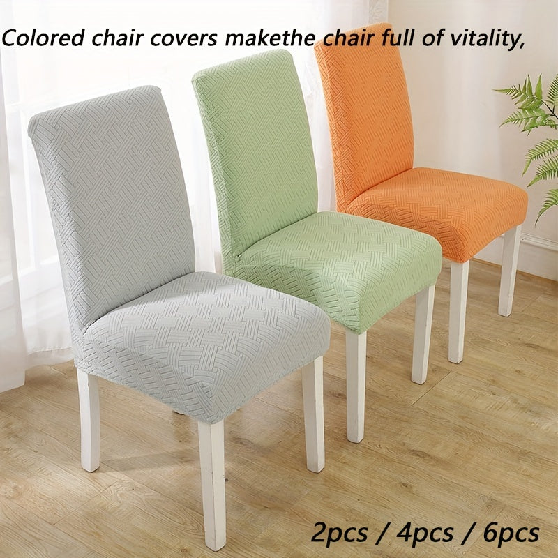 Elastic chair covers in sets of 2, 4, or 6 for restaurant and hotel dining chairs provide protection.