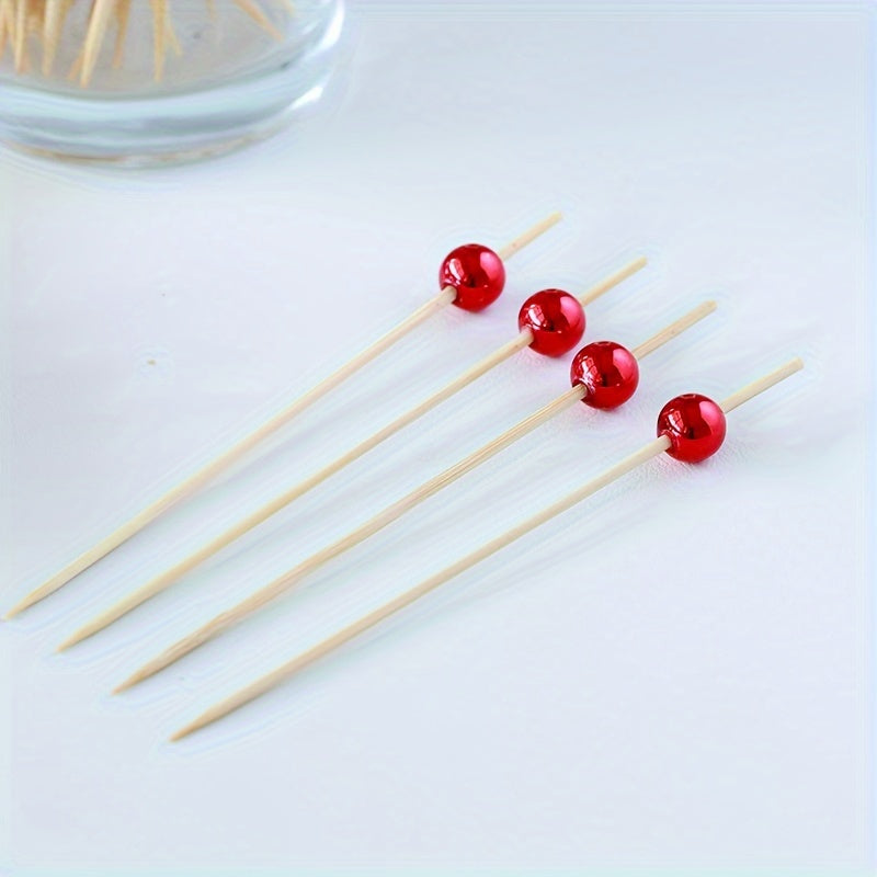 100 packs of bamboo and pearl sticks for fruit forks, party activities, cakes, desserts, and snacks.