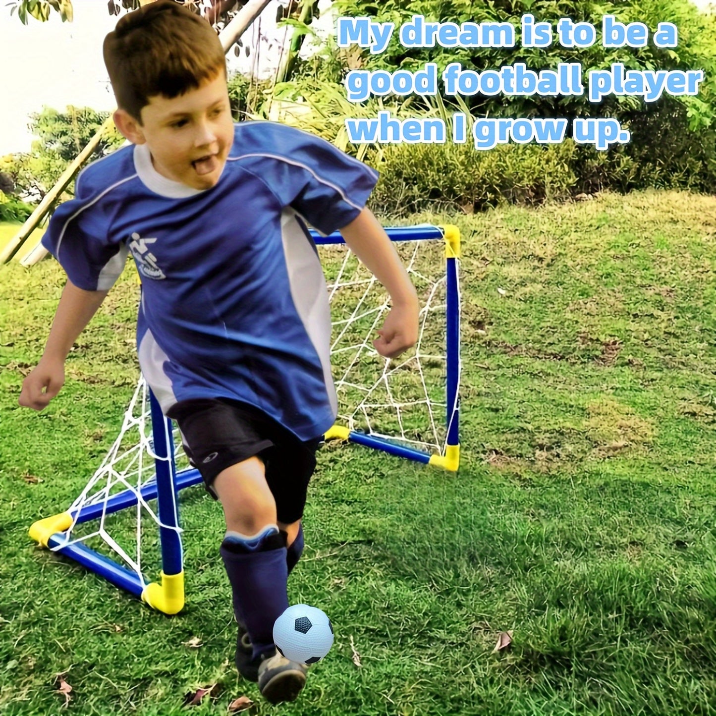 Indoor Micro Toy Football Goal Set with Pump and Plastic Football in Paper Box Packaging. Includes ball net, size 60cm x 40cm. Easy to assemble, convenient for carrying to park or beach.