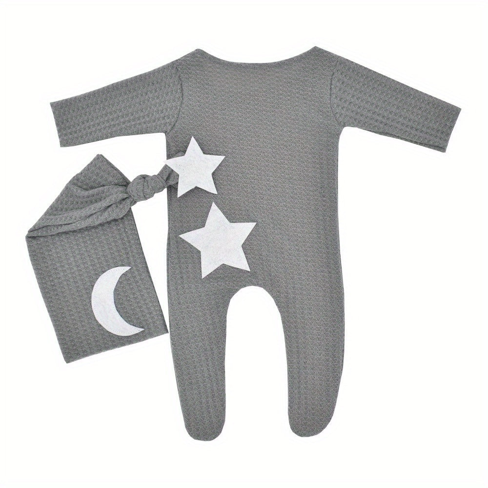 Get a set of two adorable Baby Stars And Moon Decoration Knitted Jumpsuits, complete with matching Long Tail Hats. Perfect for capturing precious photos as Photography Props, or for dressing up in Studio Outfits. Makes a great gift for Christmas