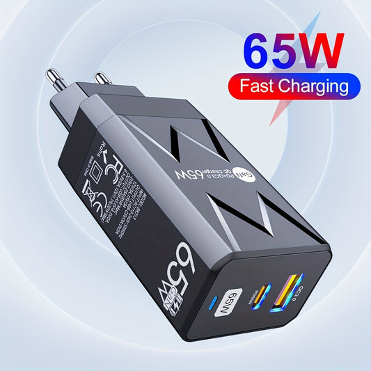 65W PD + 20W USB GaN Ikki Portli Zaryadlovchi, Tez Mobil Telefon Zaryadi uchun EU Plug, Sayohat uchun Portativ.