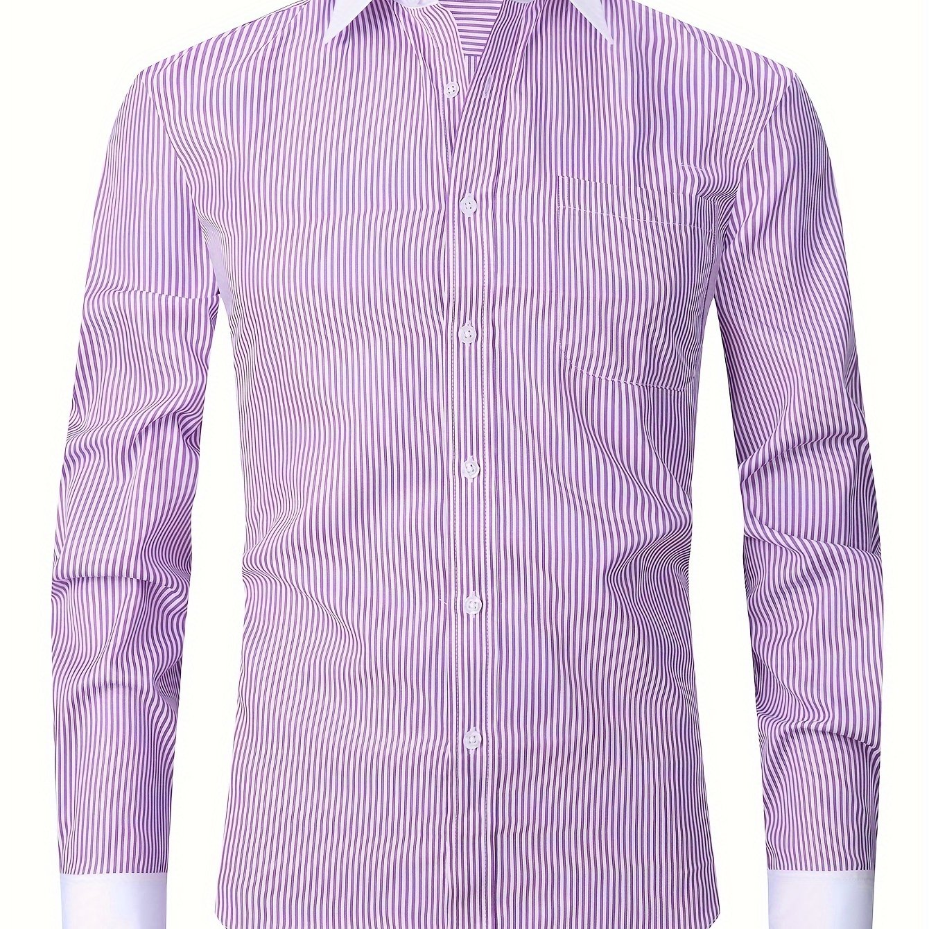 ESEA Men's Elegant French-Style Striped Dress Shirt: Long Sleeve, Double Layered, Cotton Blend with Chest Pocket, Perfect for Weddings & Events, Includes Random Cufflinks