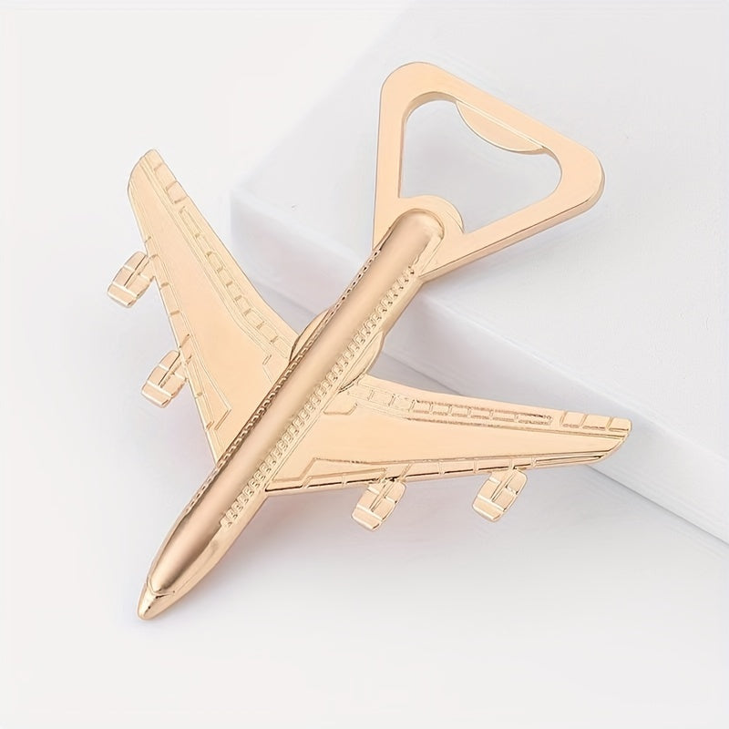 1 or 2 Golden Metal Airplane Bottle Openers - Ideal gift for beer lovers, travel and parties, made of stainless steel, no power needed.