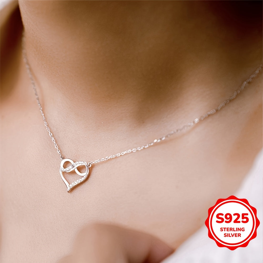 Sterling Silver Heart Necklace, kubik zirkoni bilan bezatilgan, cheksiz omad charm bilan, noyob 8 shaklidagi kalviko zanjir dizayni - har kuni kiyish uchun yoki o'ylangan sovg'a sifatida ideal.