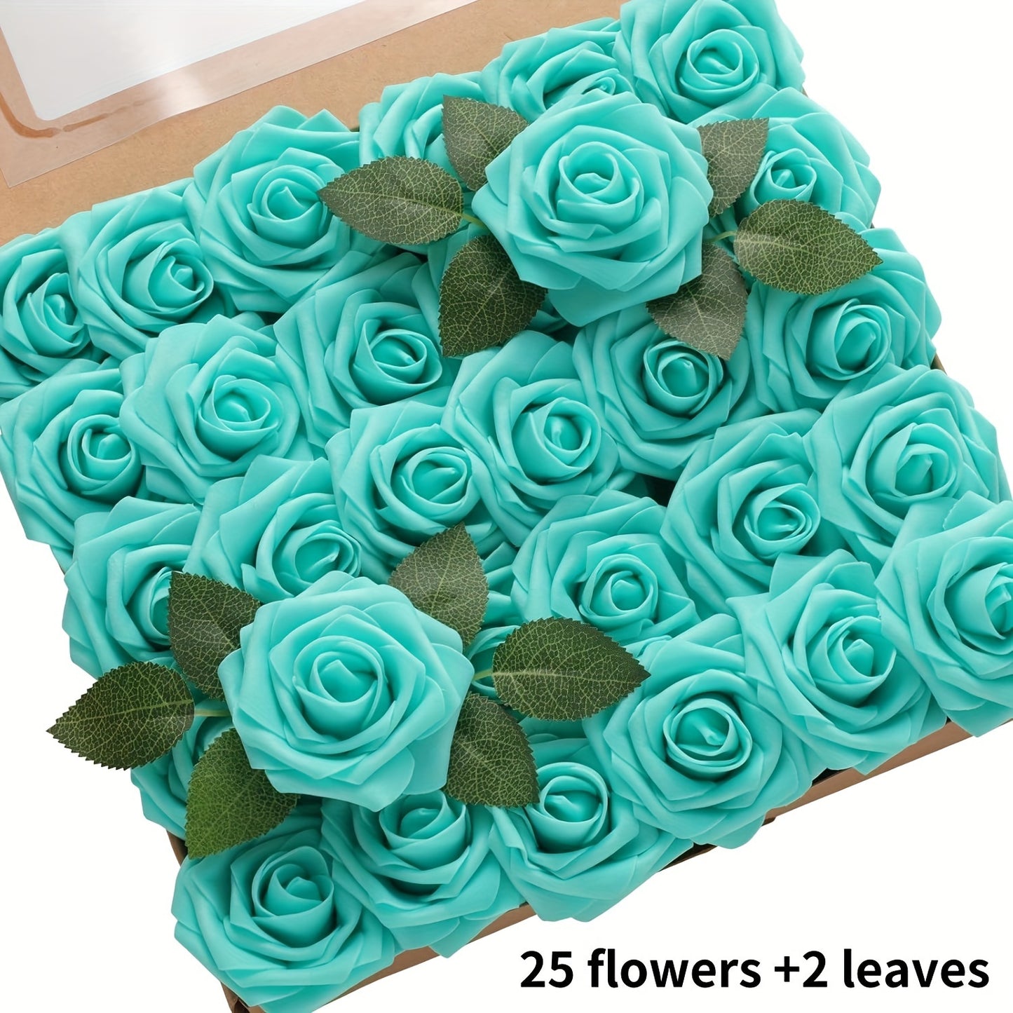 27 artificial ivory foam roses with stems and leaves, ideal for DIY wedding bouquets, bride gifts, centerpieces, and party tables.