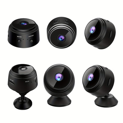 Mini security camera with remote viewing for indoor/outdoor surveillance, mobile app control, USB powered, rechargeable battery, home assistant.