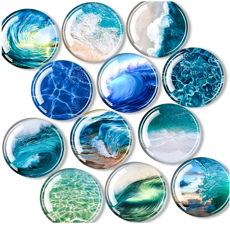 Glass Bee and Ocean Themed Refrigerator Magnets Set of 12 - Circular Magnetic Stickers for Whiteboard, Cabinet, and Dishwasher - Perfect for Kitchen, Office, or Classroom Decor