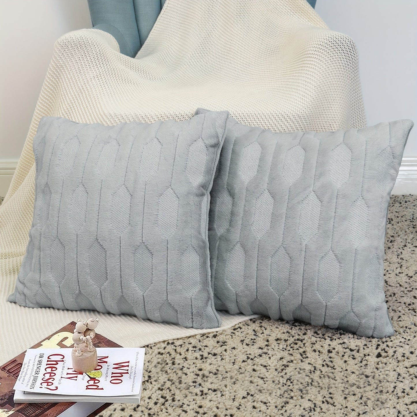 Soft and fluffy decorative pillow cover featuring Tatami embroidery in faux fur plush material, designed for stylish sofa, couch, chair, living room, or bedroom decor. (Insert not included)