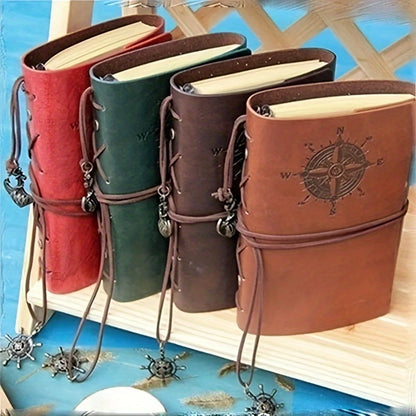 Old-fashioned diary with matte finish, plain ruling, spiral ring binding, pirate design, and retro style.