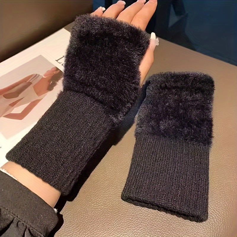 Acrylic Plush Fingerless Mittens for Women - Stay Warm and Stylish with this Cute and Cozy Pair, Perfect for Office, Study, or Casual Weekends. Features Knitted Elastic Wrist for a Comfortable Fit. Hand Washable and Ski-Ready for Your Winter Adventures.