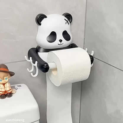 Panda toilet paper holder: easy to install, durable plastic, waterproof design.