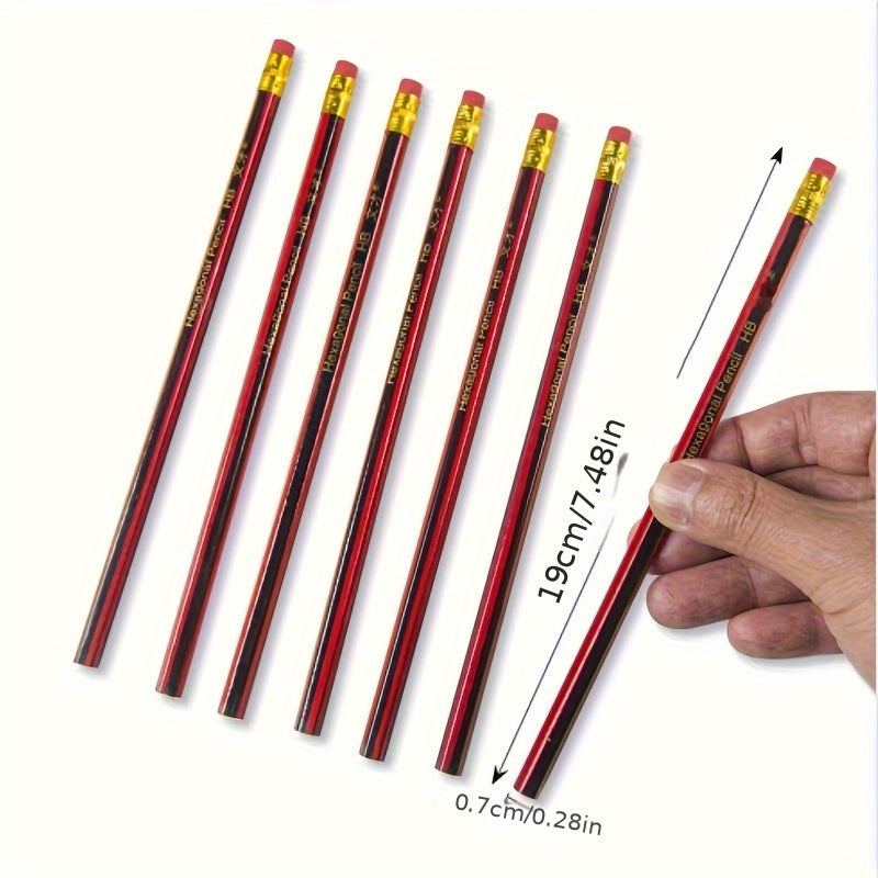 50pcs HB Pencil Set with Erasers - Fine 0.3mm, Red & Black Design, Durable & Comfortable