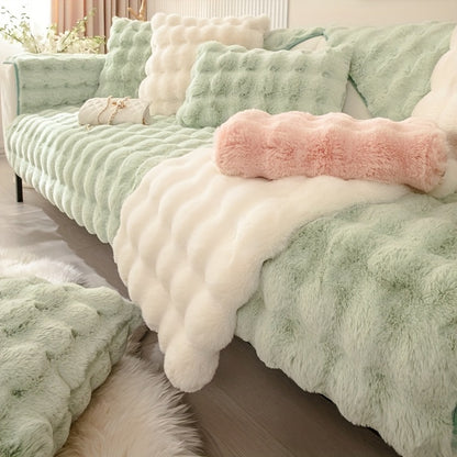 Winter plush sofa cover, anti-slip, dustproof slipcover for couch in living room, office, bedroom, home decor.