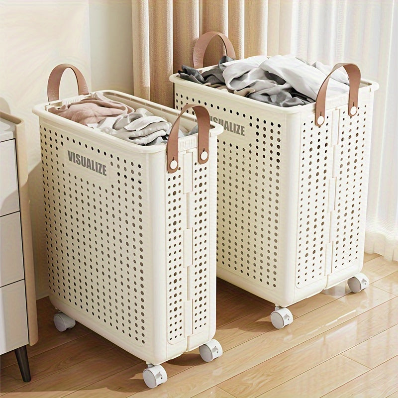 Portable Dirty Clothes Basket with No Cover, Foldable Design for Easy Storage. Perfect for Home, Balcony, and Bathroom. Medium Capacity with Wheels for Easy Mobility. Holds up to 14 Adult Clothes (Medium Size) or 20 Adult Clothes (Large Size). A