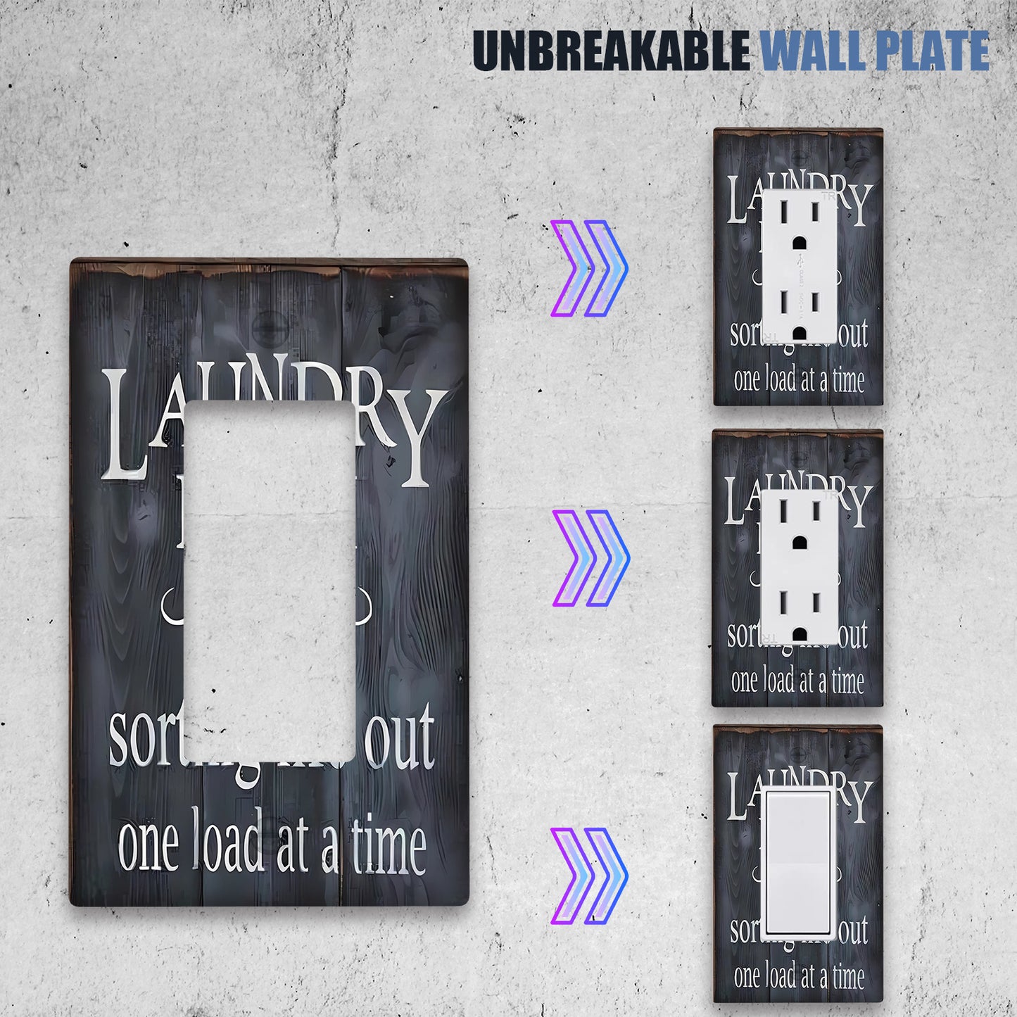 Laundry-themed light switch cover for indoor/outdoor use in bedroom, kitchen, or bathroom. Easy to install with no battery required. Pack of 1.