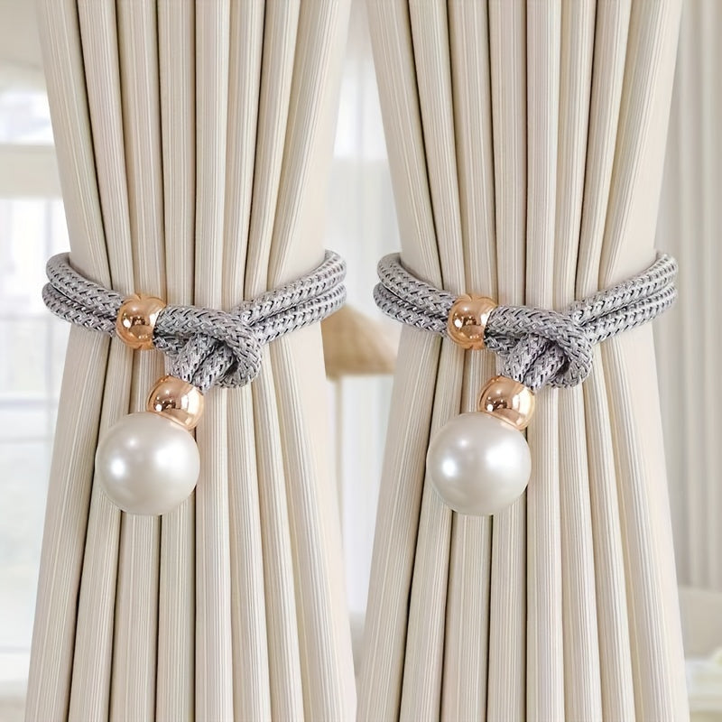 Set of 2 French Curtain Straps Featuring Faux Pearl Decor, Perfect for Home Decoration. Use these Faux Beads Curtain Straps to Adjust, Bind, or Tie Back Your Curtains. These Simple Binding Rope Accessories serve as Curtain Holdbacks for a stylish touch.