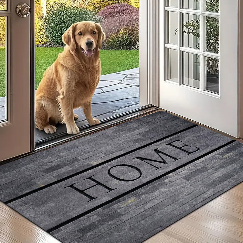 Soft Gray 'HOME' Monogram Doorway Floor Mat - Made of Non-Slip, Stain-Resistant Polyester Material - Perfect for Entryways, Laundry Rooms, Bathrooms and More - Easy to Clean Rectangular Mat with Rustic Design - Ideal for Bathroom Floors