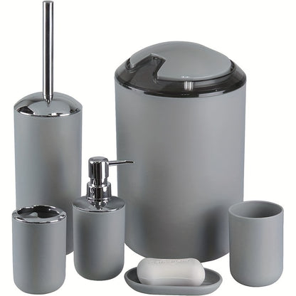 6-piece bathroom accessories set in grey, perfect for decorating your countertop. Great for housewarming or holiday gifts.