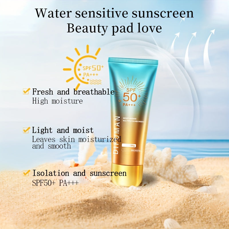 2x50g SPF 50+ PA+++ Sunscreen for Sensitive Skin with Plant Extracts, Non-Greasy Moisturizing Formula - Ideal for Beach Use