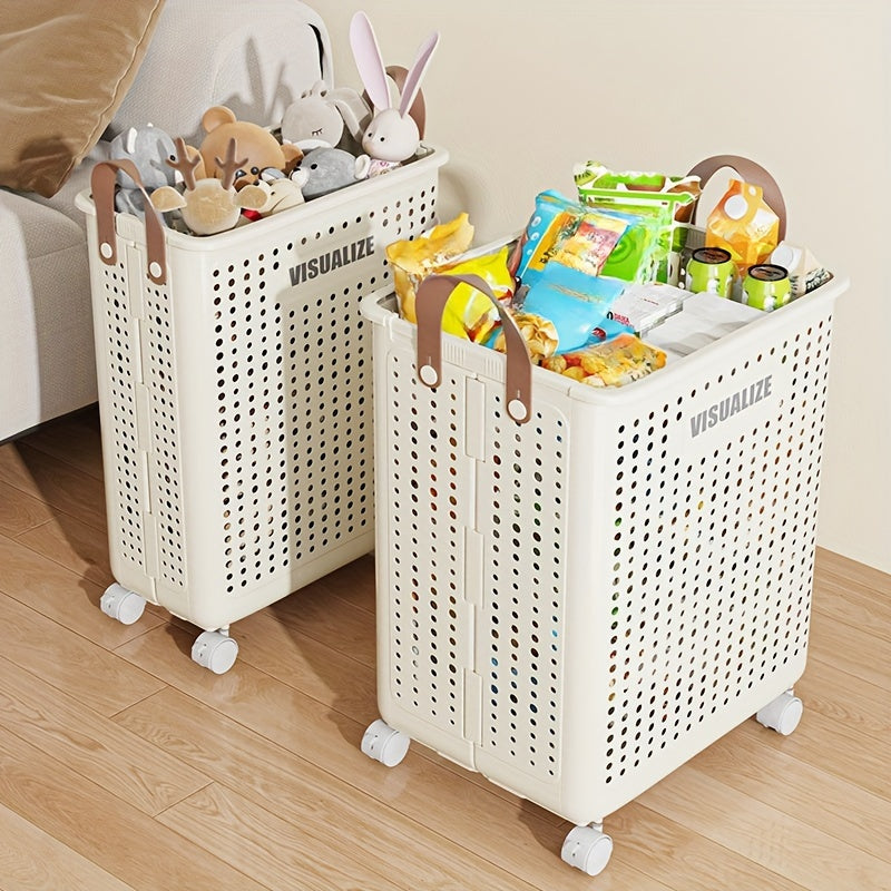 Portable Dirty Clothes Basket with No Cover, Foldable Design for Easy Storage. Perfect for Home, Balcony, and Bathroom. Medium Capacity with Wheels for Easy Mobility. Holds up to 14 Adult Clothes (Medium Size) or 20 Adult Clothes (Large Size). A