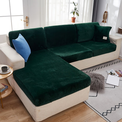 Golden Velvet Sofa Cover provides winter warmth and dustproof furniture protection. Easy to clean with elastic fabric, it offers full coverage and universal anti-slip design. Also serves as an anti-cat scratch back cover, cloth cushion cover suitable for