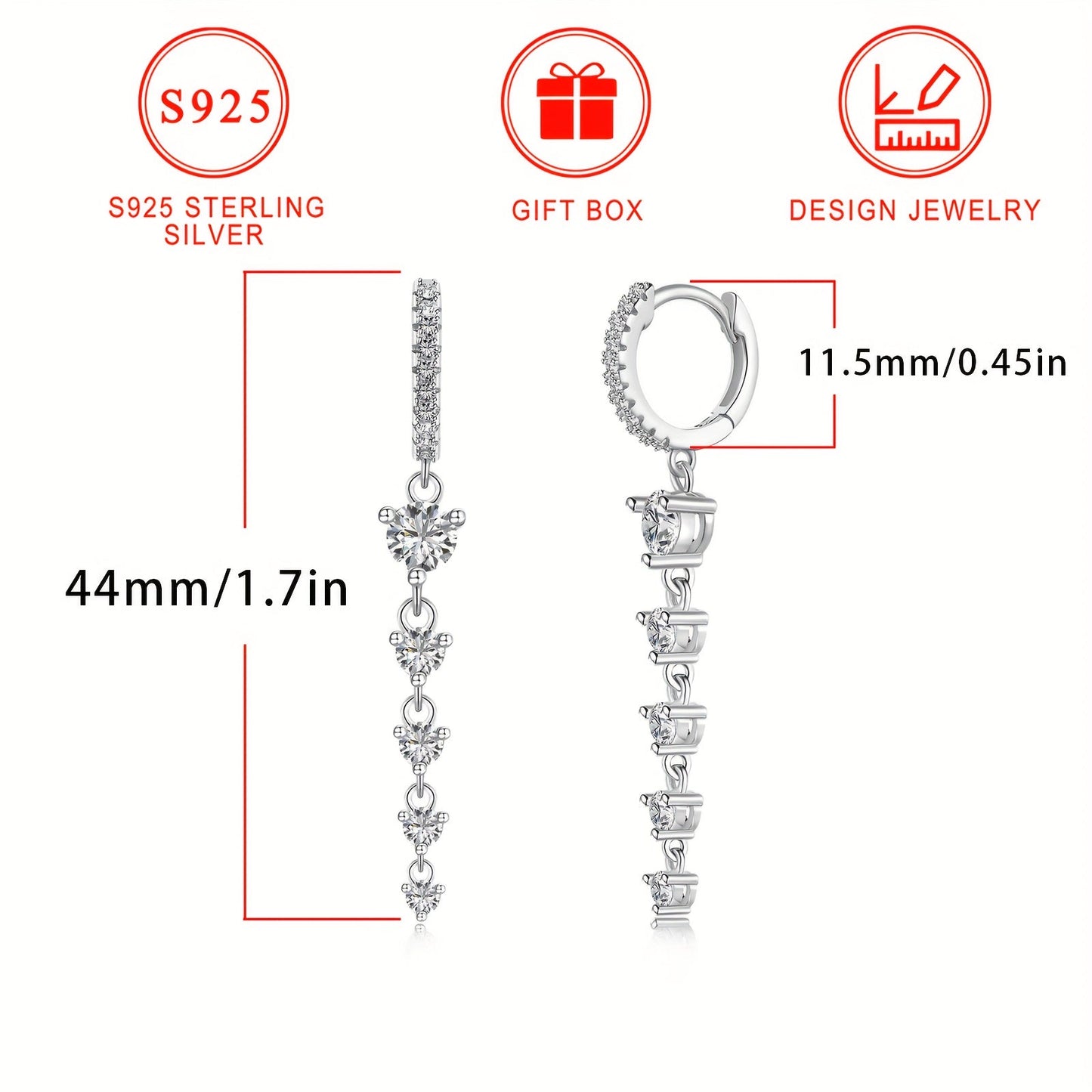 Elegant S925 Sterling Silver Tassel Earrings with Sparkling Zirconia Dangles, Hypoallergenic Ear Jewelry for Women