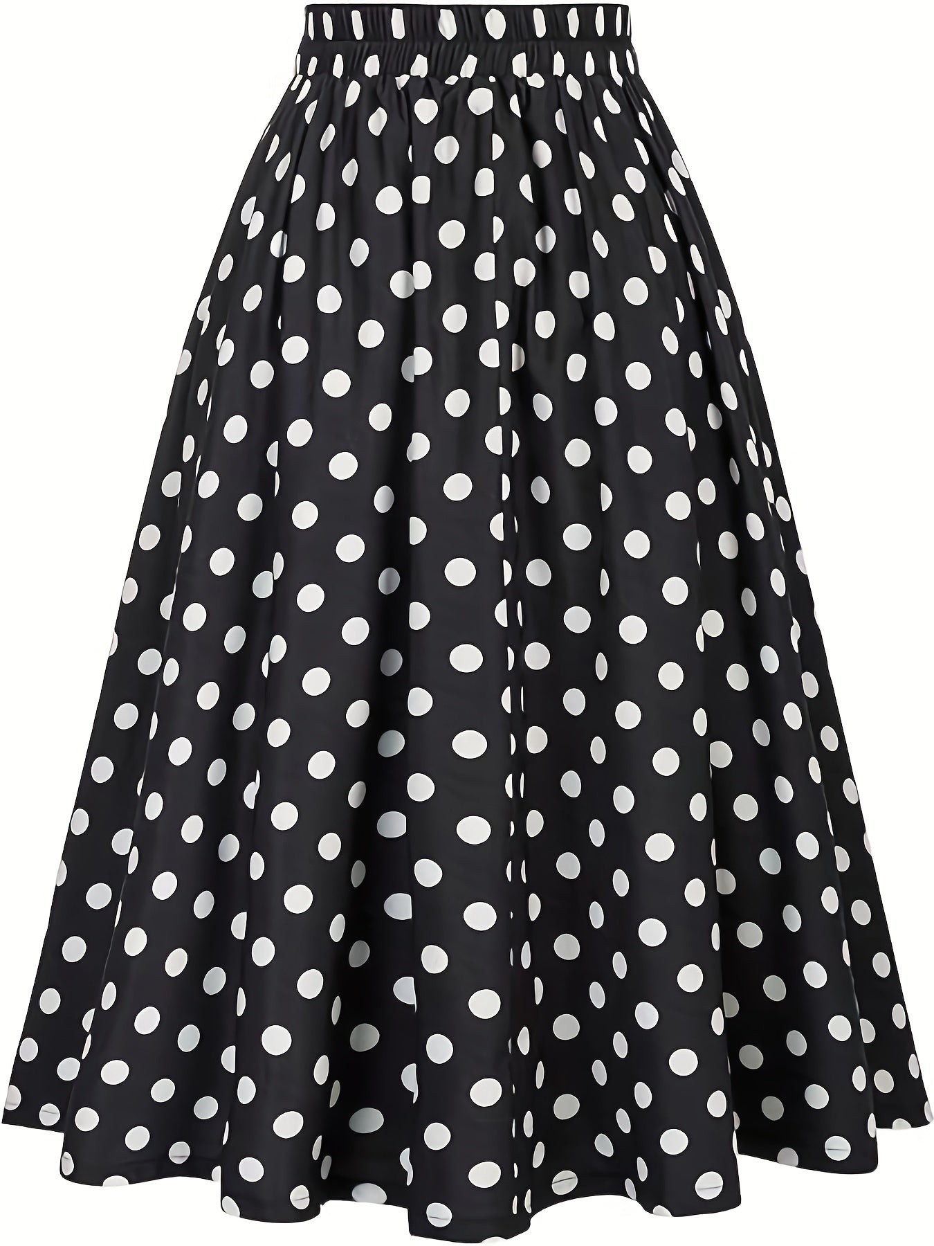 High waist flared skirt with polka dots and ruffled hem.