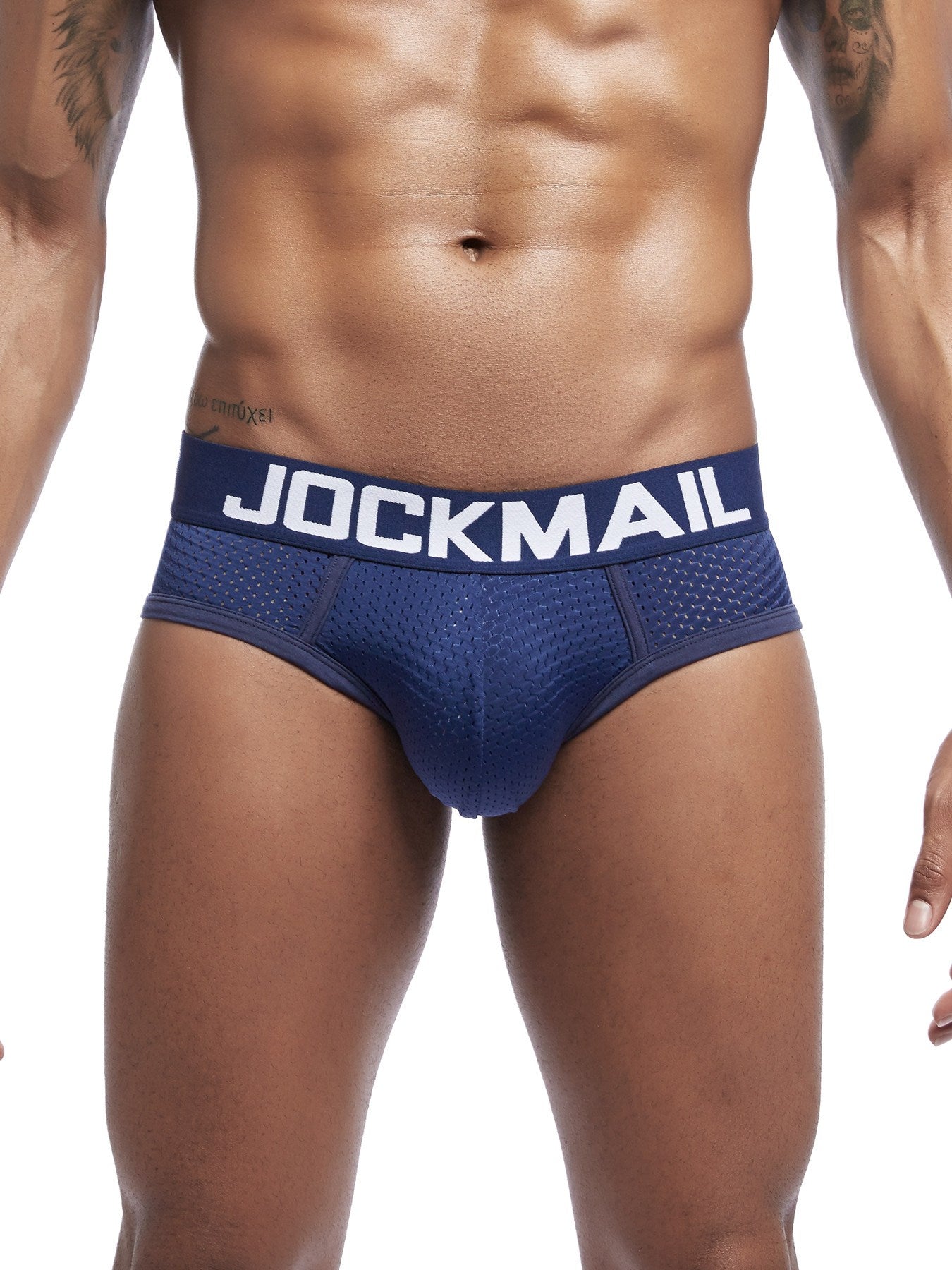 4-Pack JOCKMAIL Men's Briefs: Nylon 90%, Spandex 10%, Medium Stretch, Breathable Contrast Mesh, Low Rise, Letter Print for Daily & Casual Use