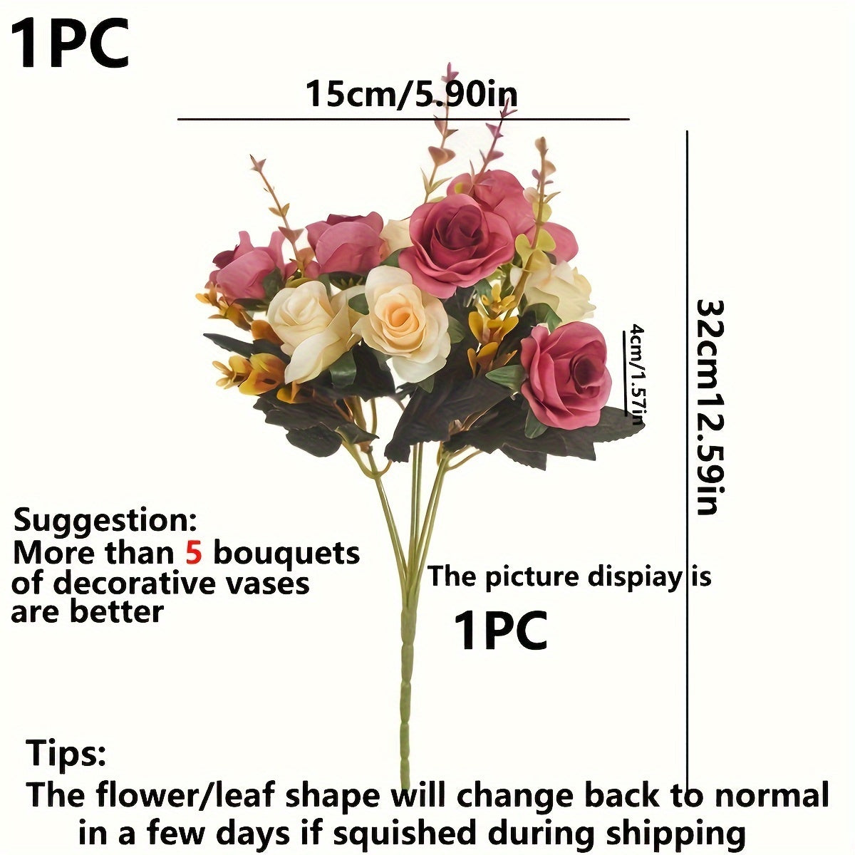 1PC Artificial Autumn Roses for Home Decor, Wedding Bouquets, and Holiday Decoration - Container Not Included.