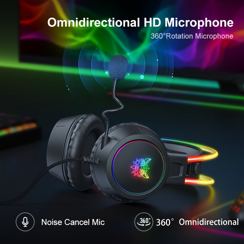 ONIKUMA RGB Gaming Headset with Noise Cancellation, High-Quality Sound, Detachable Mic, Black Anime-Themed Design, USB Powered, Surround Sound, Volume Control, Wired for PC and Laptop.