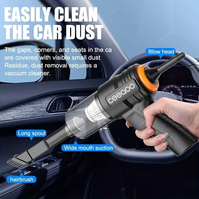 Handheld wireless vacuum cleaner with 2400mAh lithium battery, super suction, high-speed motor, USB charging, dual-purpose blowing and suction, washable filter. Includes 6 major accessories