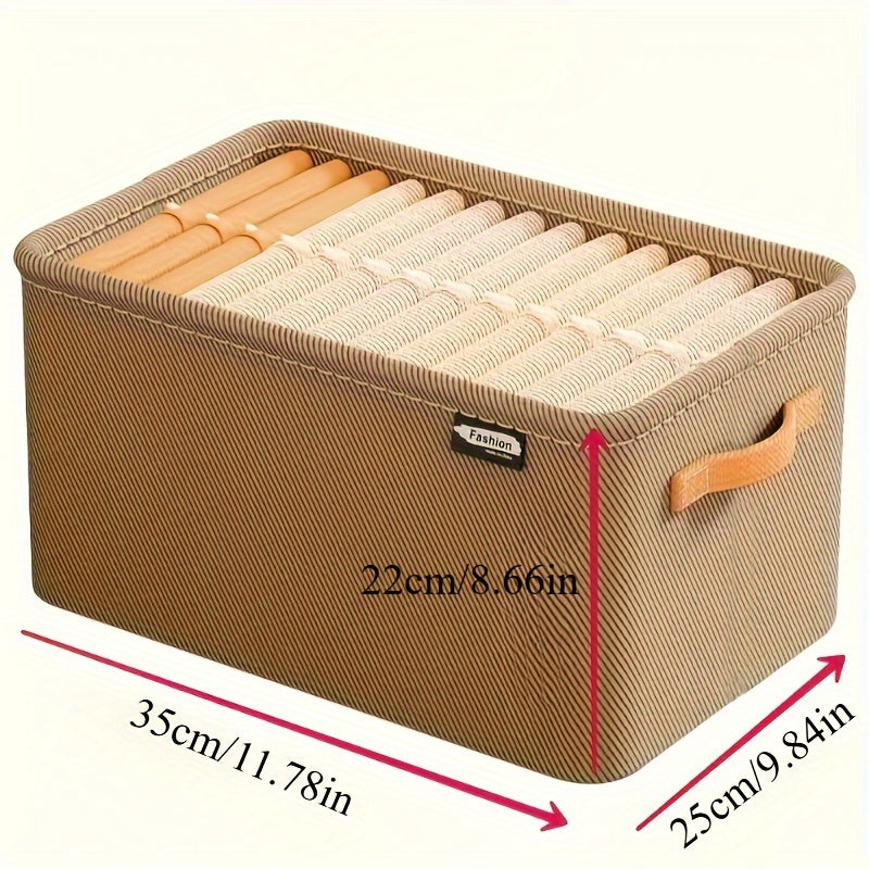 Square-shaped canvas storage box perfect for organizing clothes, underwear, and sweaters. Features handles for easy portability and space-saving solution for your closet. Not waterproof but versatile and essential for home organization, can be used for