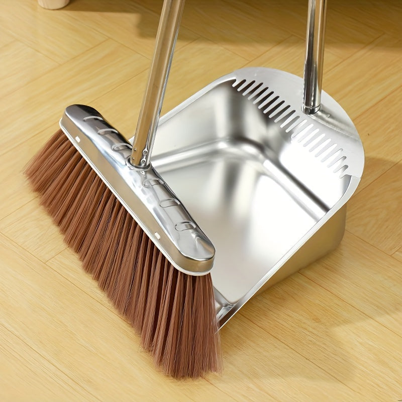 Heavy Duty Stainless Steel Broom and Dustpan Bundle - Long-lasting, Simple to Maintain for Household Cleaning in Various Areas such as Kitchen, Bedroom, Living Room, and Outdoor Environments