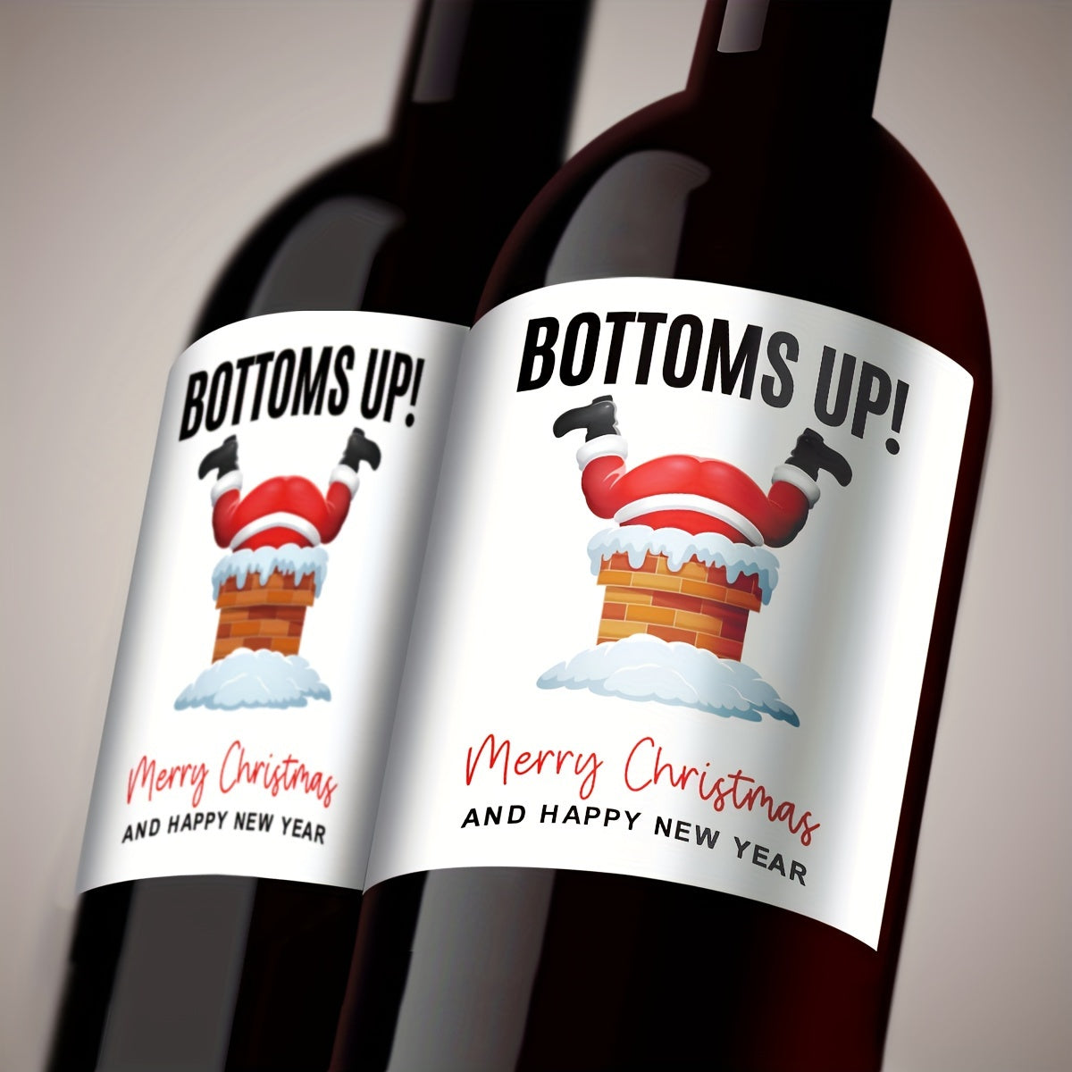 6 Christmas wine bottle labels for a fun holiday gift, available in white, red, and black.